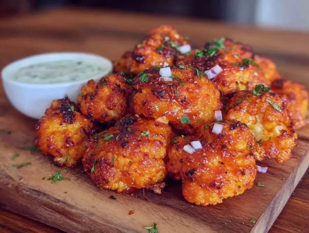 crispy air fryer cauliflower buffalo style recipe - featured image