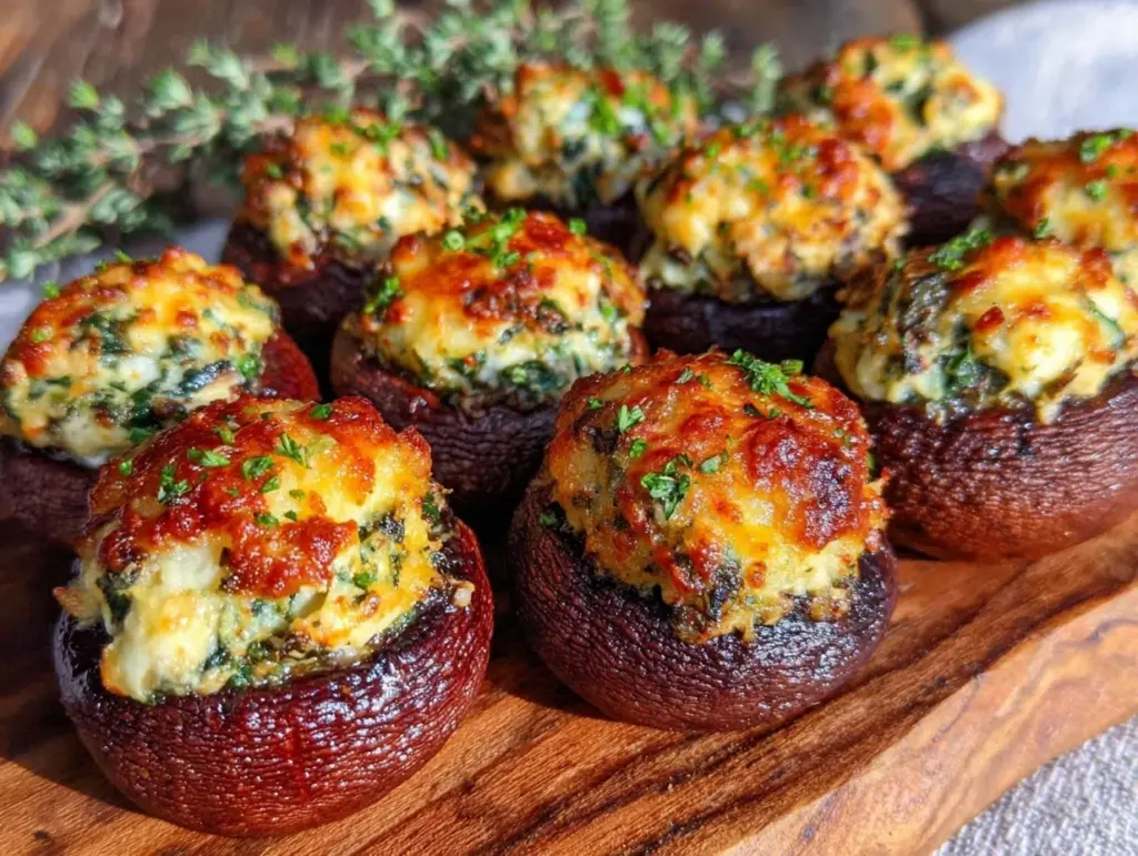 crispy air fryer stuffed mushrooms - featured image