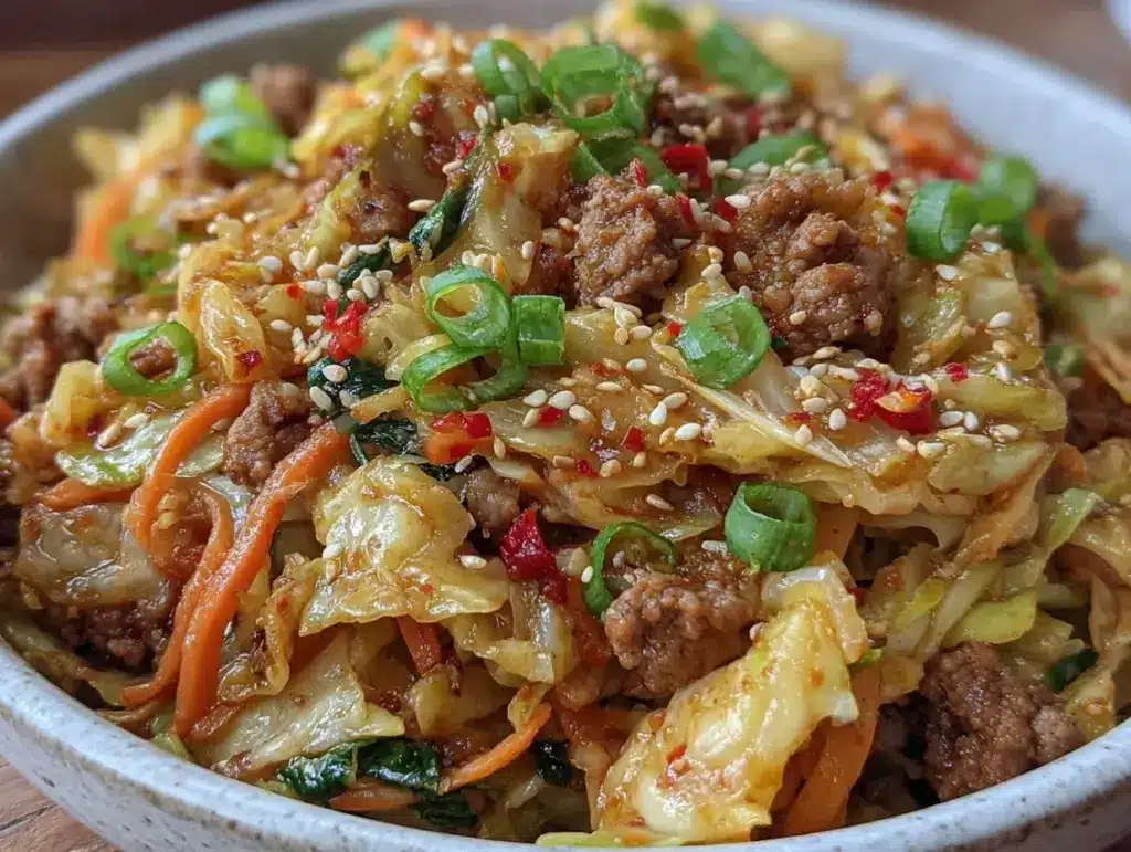 easy crispy keto egg roll in a bowl - featured image