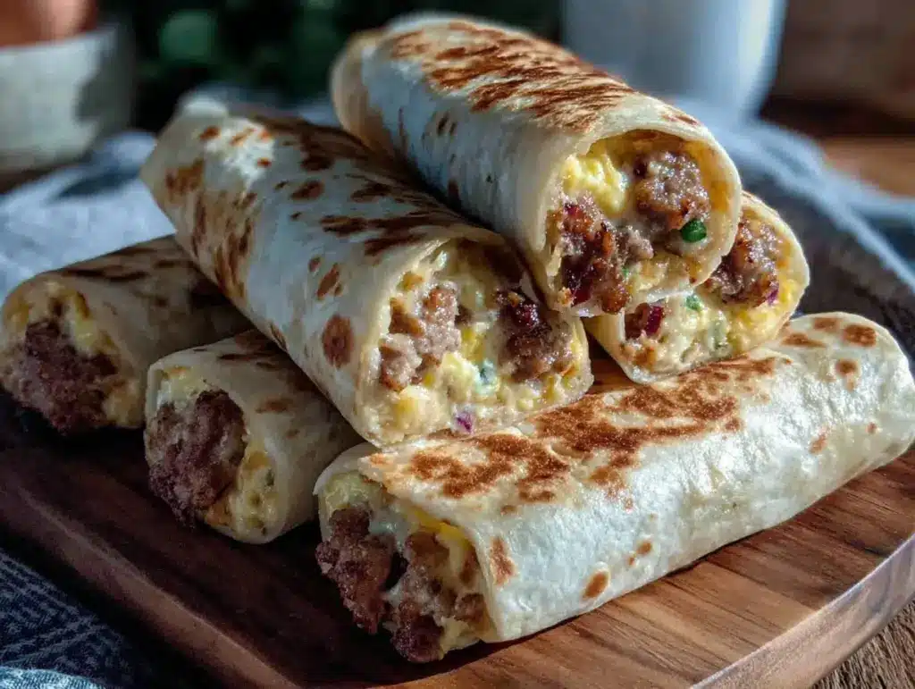 easy savory sausage breakfast burritos - featured image