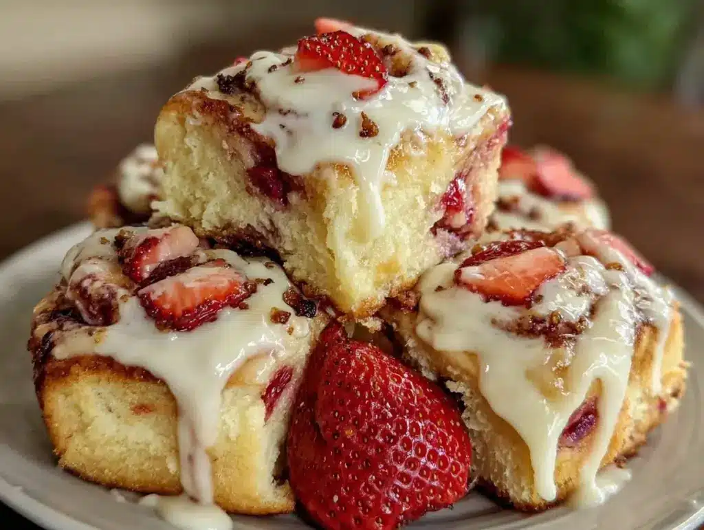 fluffy strawberry cinnamon rolls - featured image