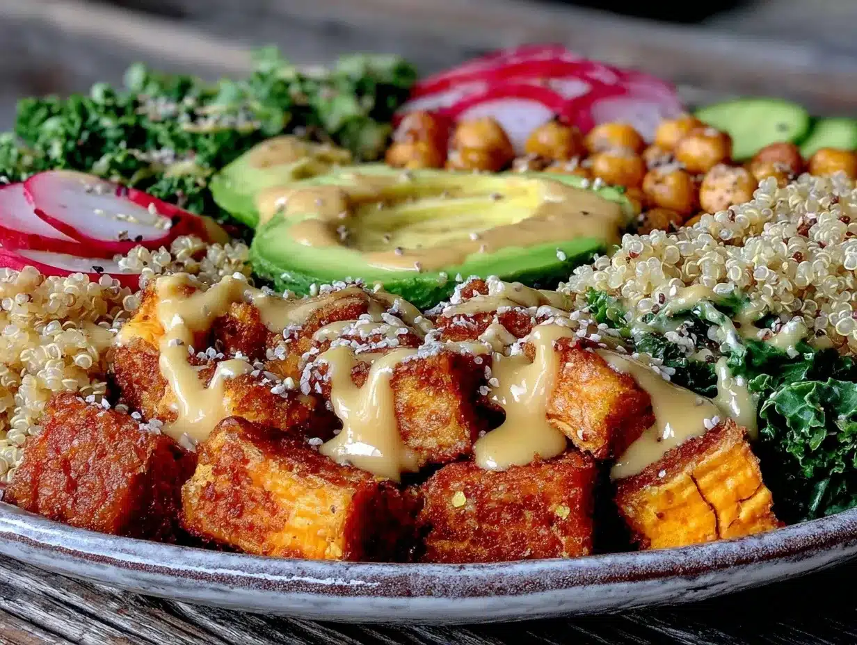 fresh vegan buddha bowl preparation steps