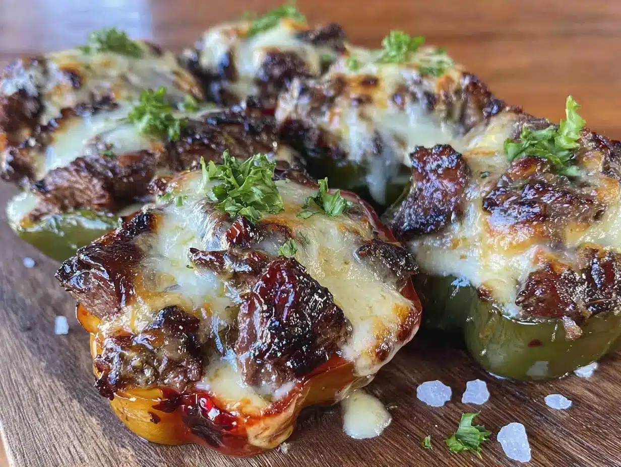 Philly cheesesteak stuffed peppers preparation steps