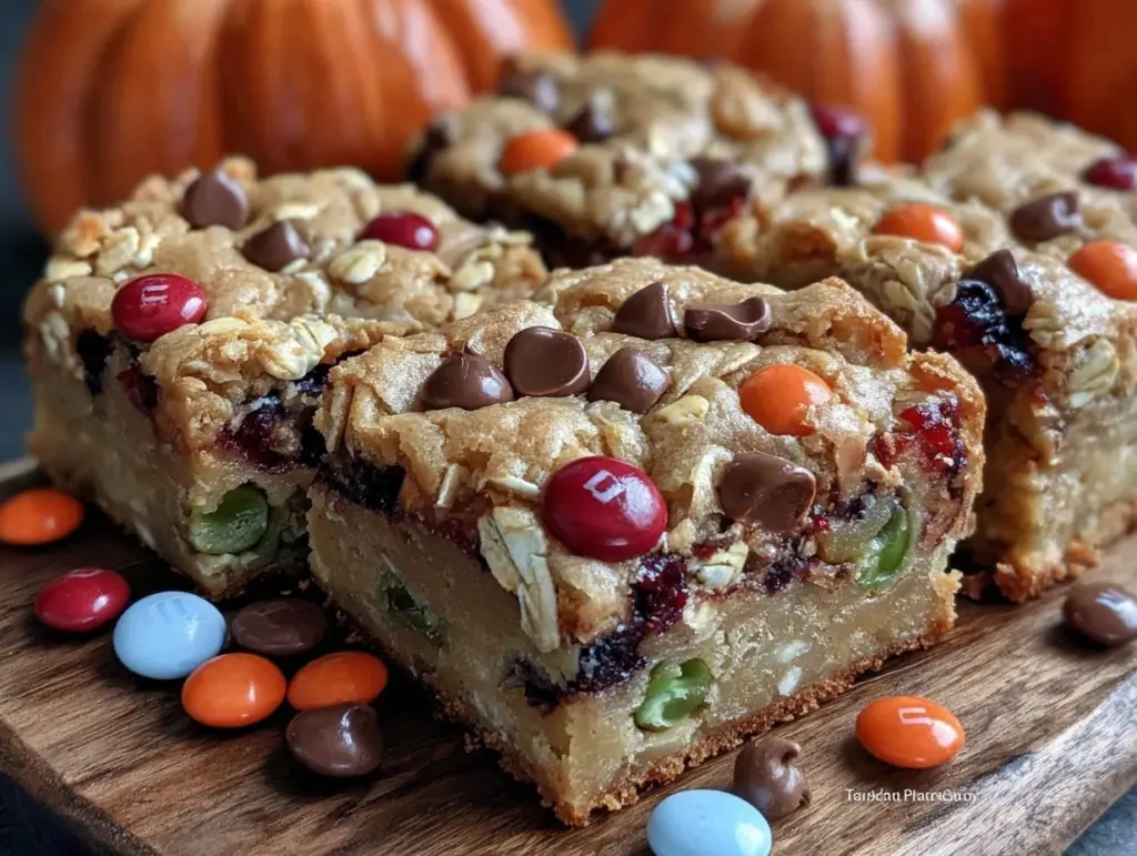 tasty monster cookie bars - featured image