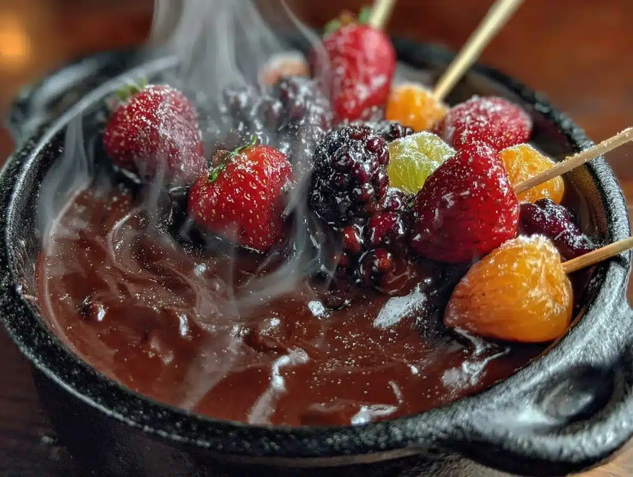 witch cauldron chocolate fondue preparation steps