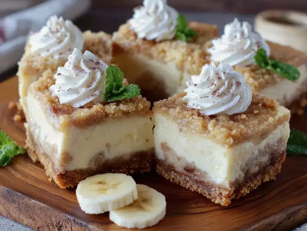 banana pudding cheesecake bars - featured image