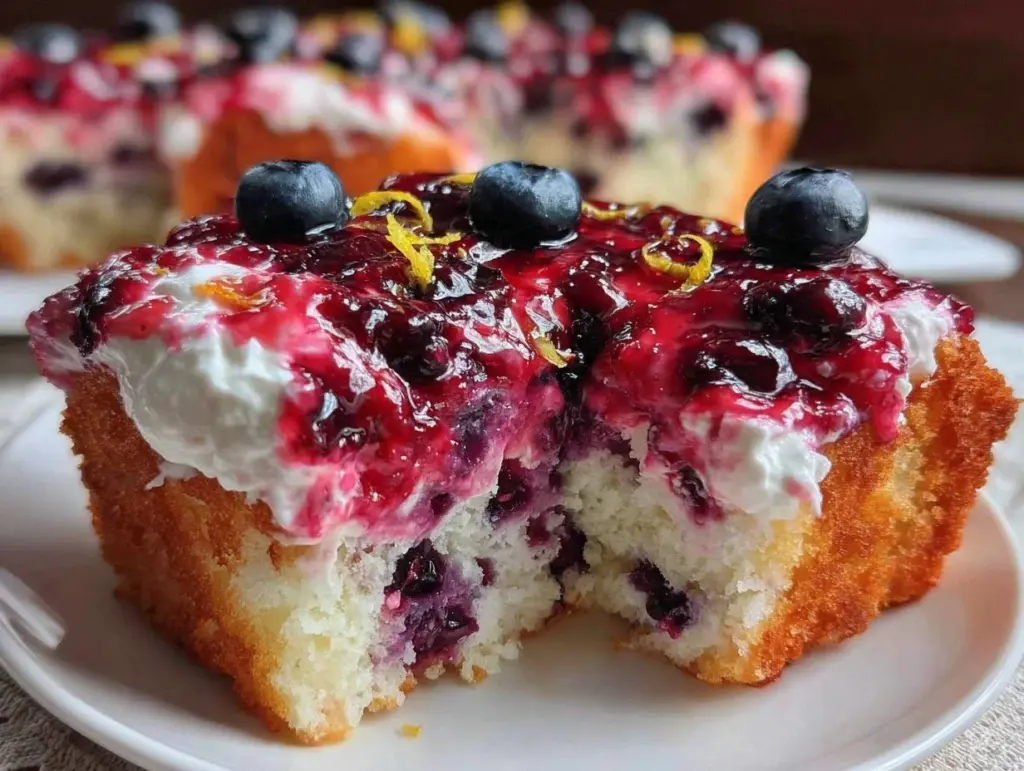blueberry lemon poke cake - featured image