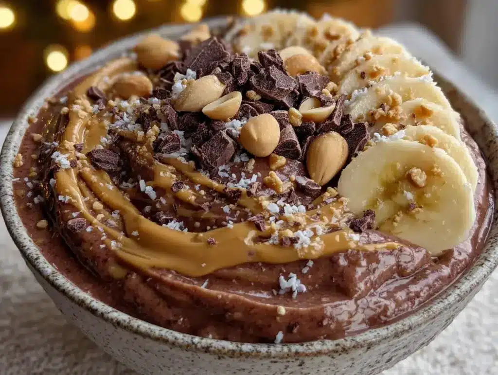 chocolate peanut butter protein smoothie bowl - featured image