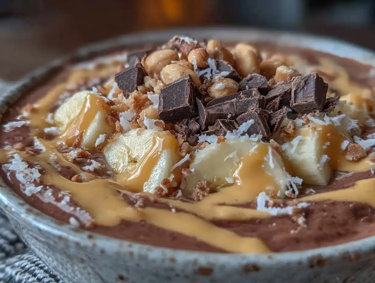 chocolate peanut butter protein smoothie bowl preparation steps