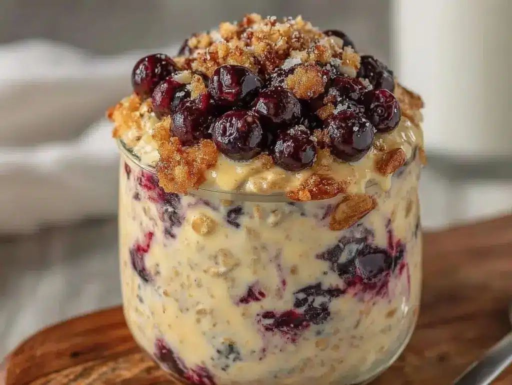creamy blueberry muffin overnight oats - featured image