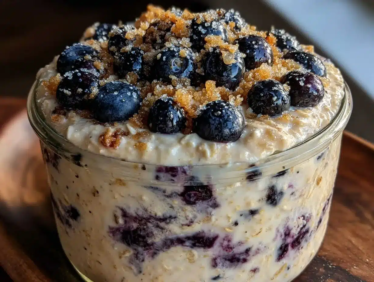 creamy blueberry muffin overnight oats preparation steps