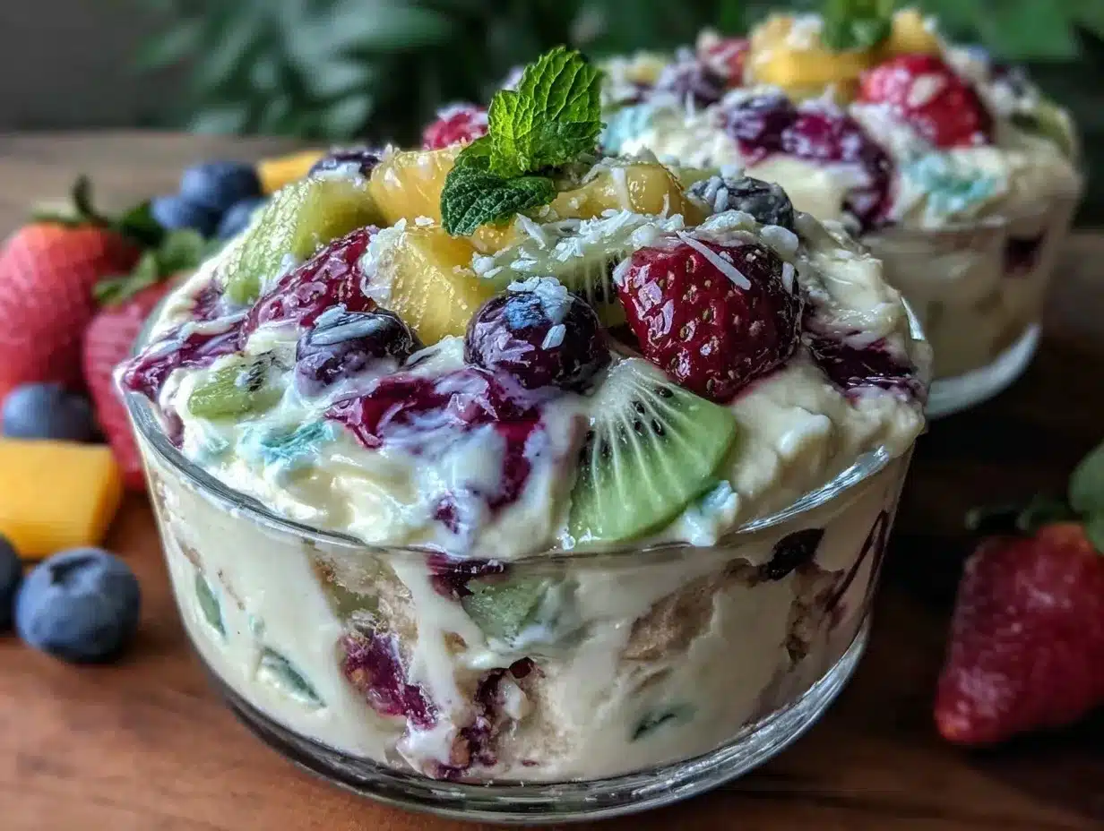 creamy fruit salad with vanilla pudding preparation steps