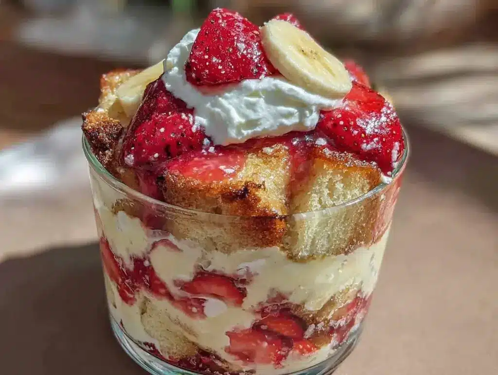 creamy strawberry banana pudding trifle - featured image