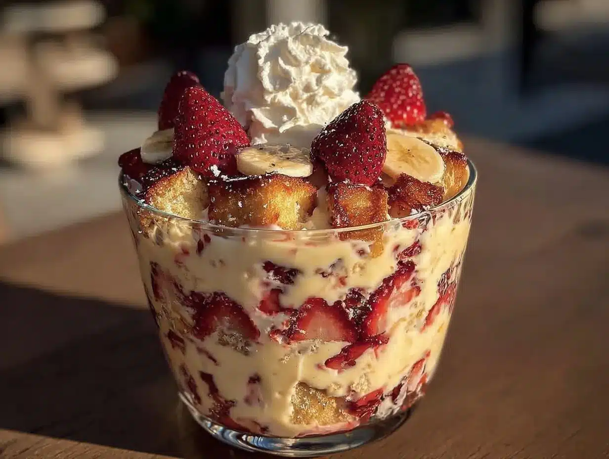 creamy strawberry banana pudding trifle preparation steps