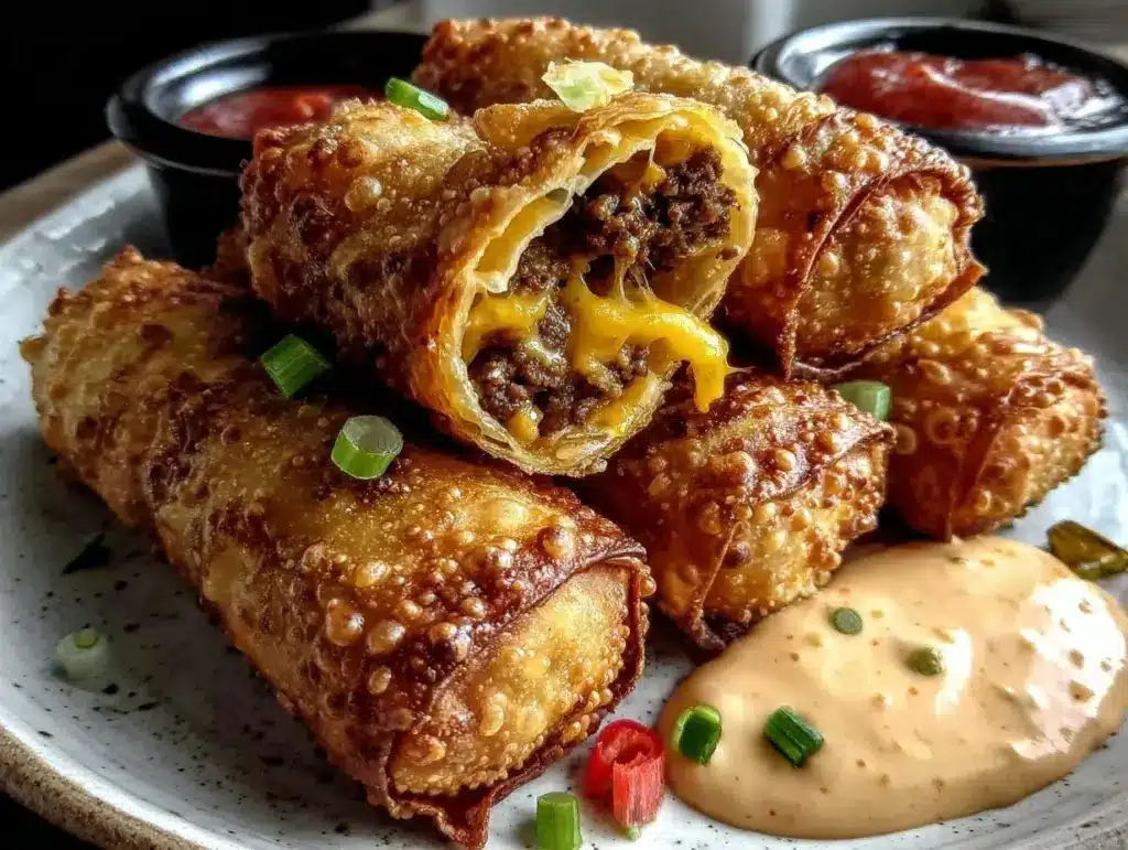 crispy cheeseburger egg rolls - featured image