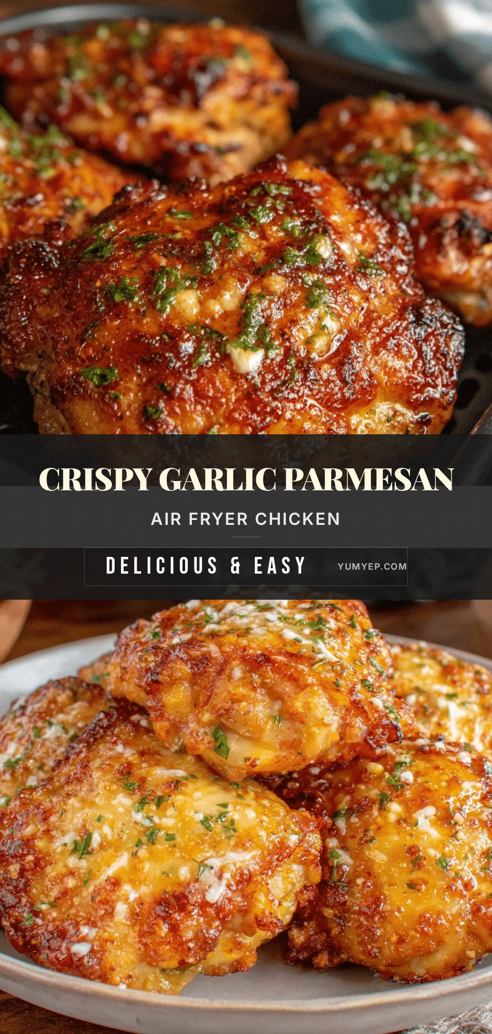 crispy garlic parmesan chicken thighs air fryer recipe