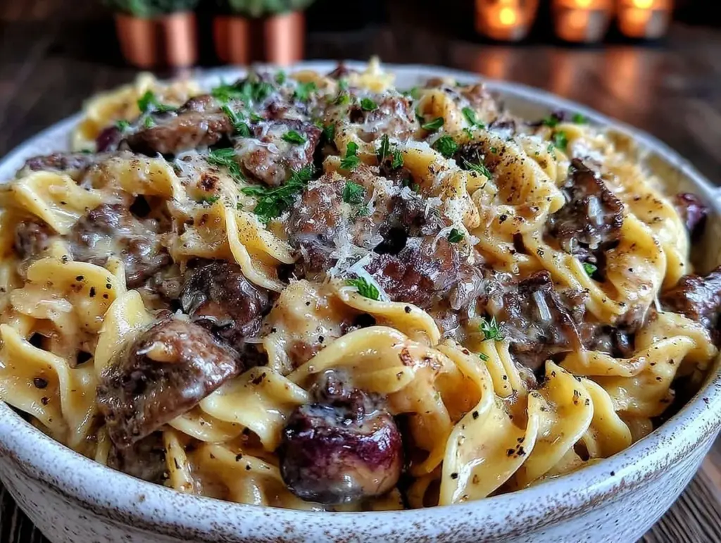 easy creamy ground beef stroganoff - featured image