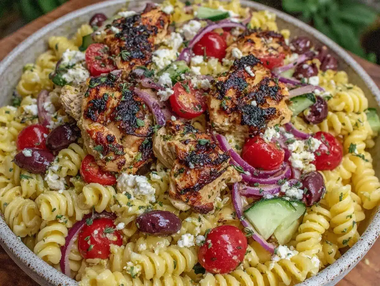 easy zesty greek chicken pasta salad preparation steps