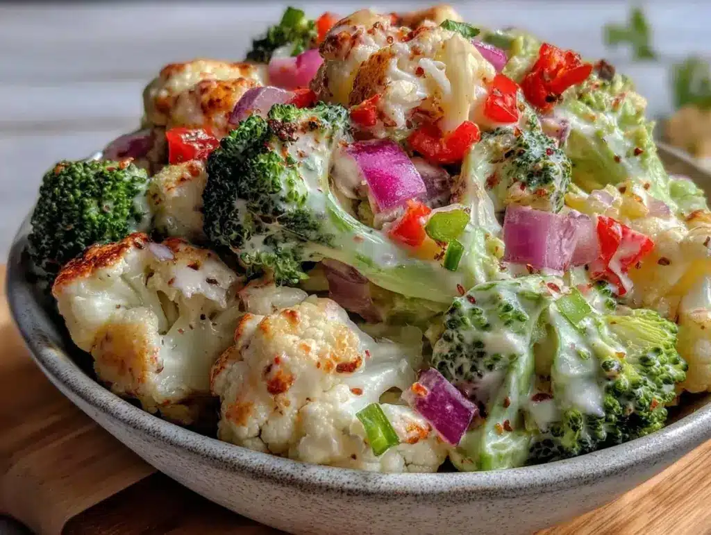 fresh broccoli cauliflower salad without mayo - featured image