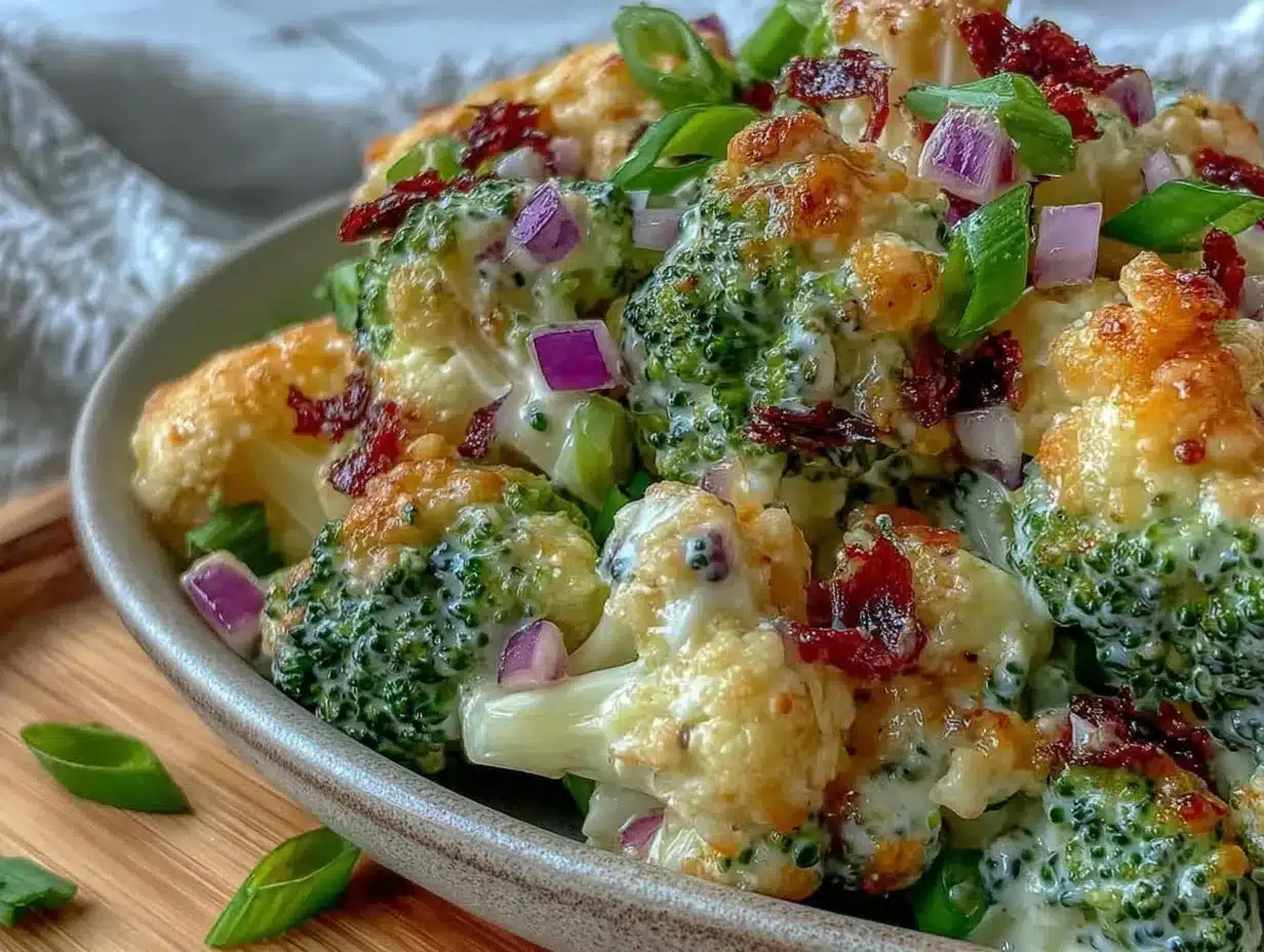 fresh broccoli cauliflower salad without mayo preparation steps