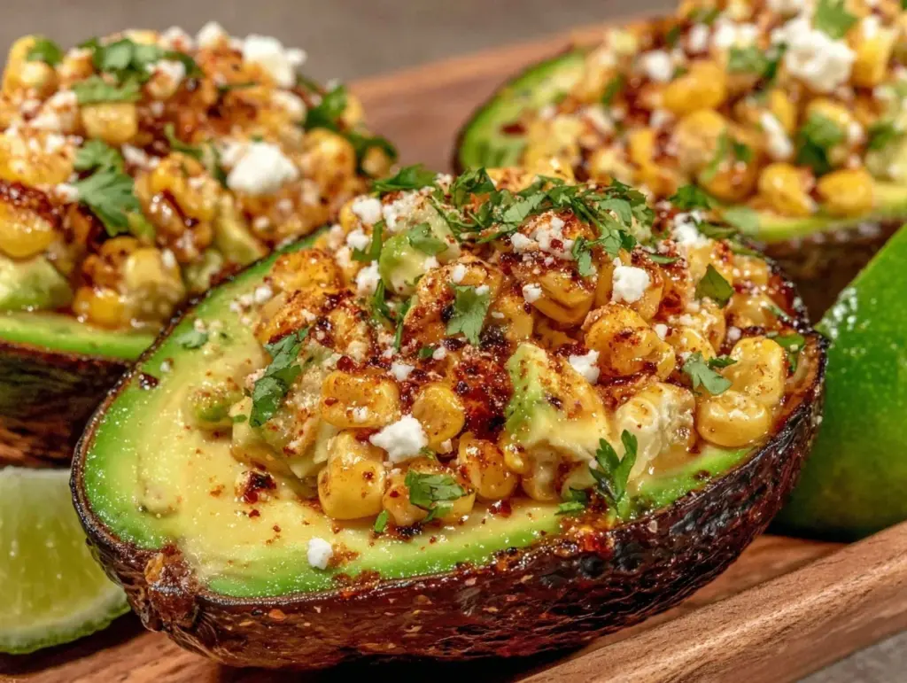 fresh elote stuffed avocados - featured image