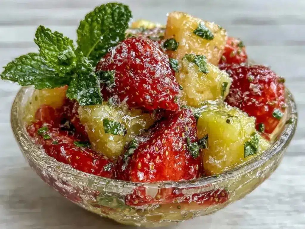 fresh honey lime fruit salad with mint - featured image