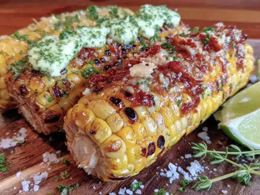 grilled corn recipe with compound butters - featured image