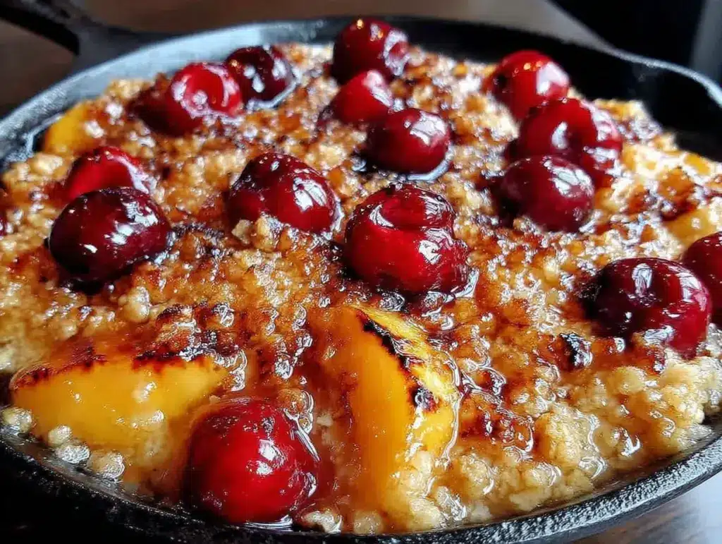 grilled peach and cherry crisp - featured image