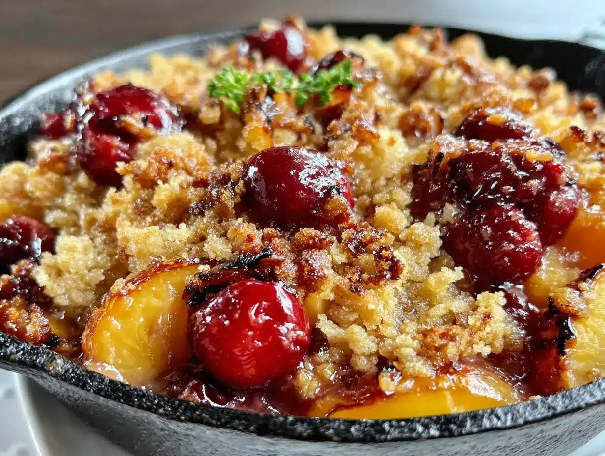 grilled peach and cherry crisp preparation steps