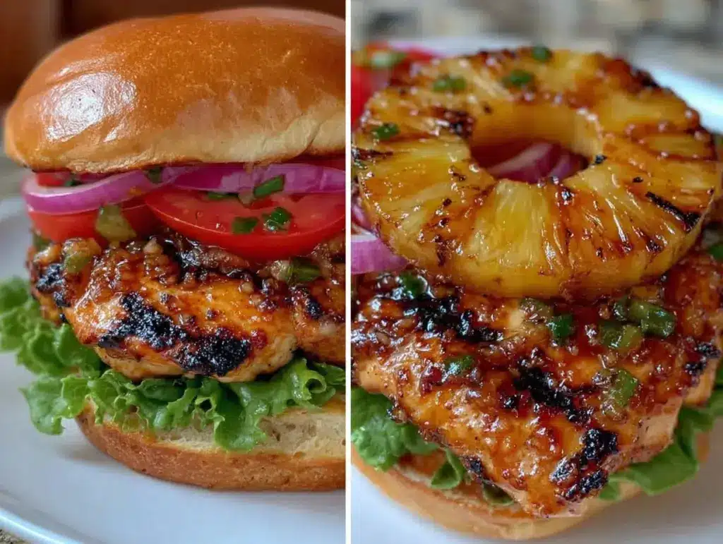 grilled pineapple teriyaki chicken burgers - featured image