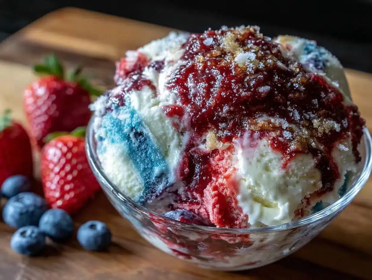 no-churn red white blue ice cream preparation steps