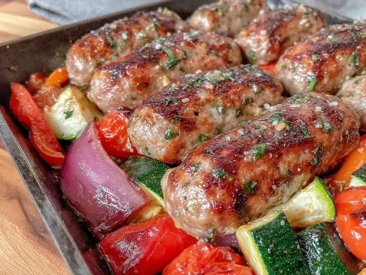 one-pan sausage and vegetable bake preparation steps