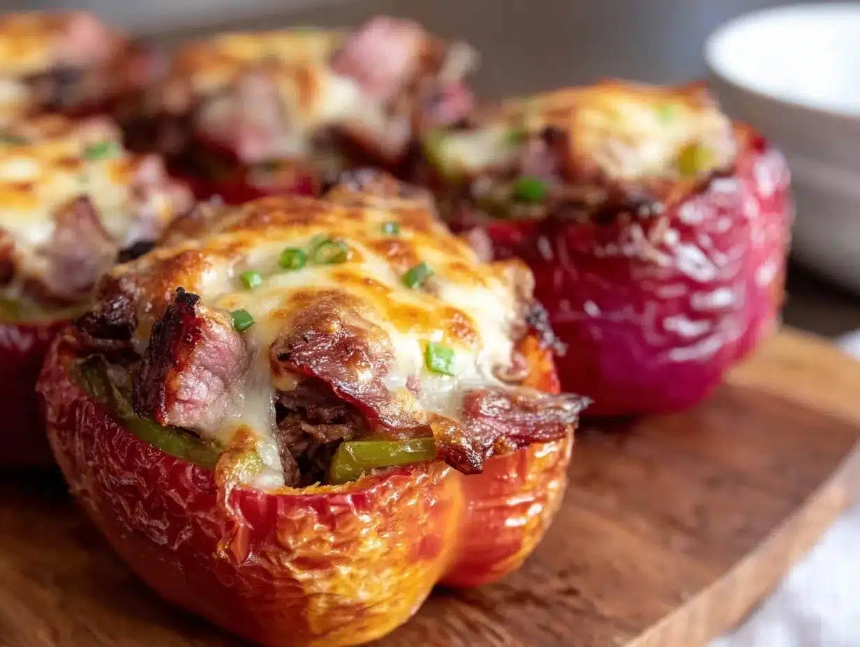 Philly cheesesteak stuffed peppers preparation steps