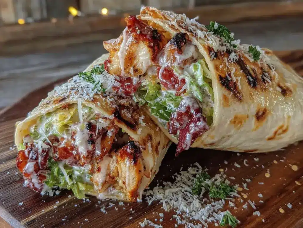 quick crispy grilled chicken caesar wraps - featured image