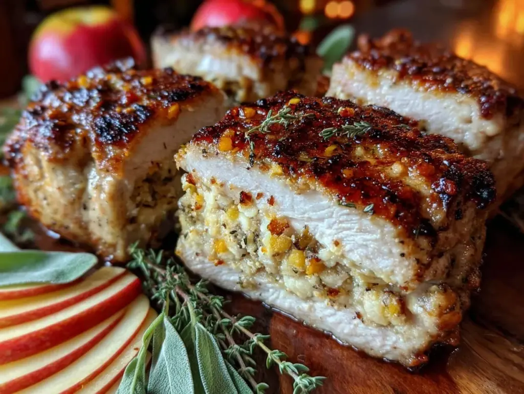 stuffed pork chops with apple and sage dressing - featured image