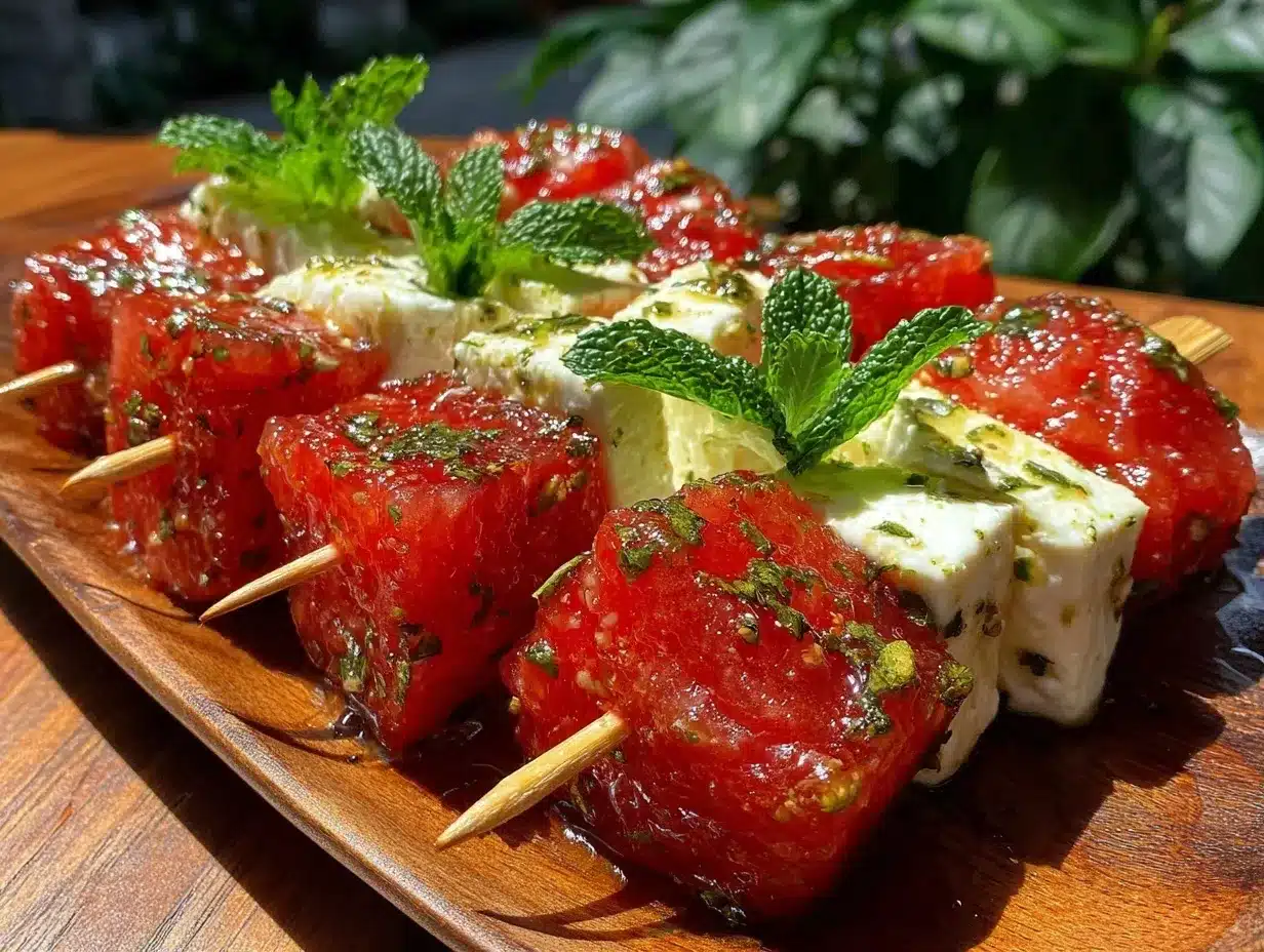 watermelon feta mint skewers preparation steps
