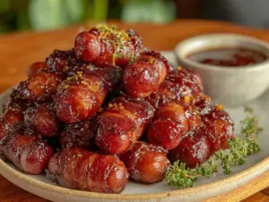 bbq bacon wrapped little smokies - featured image