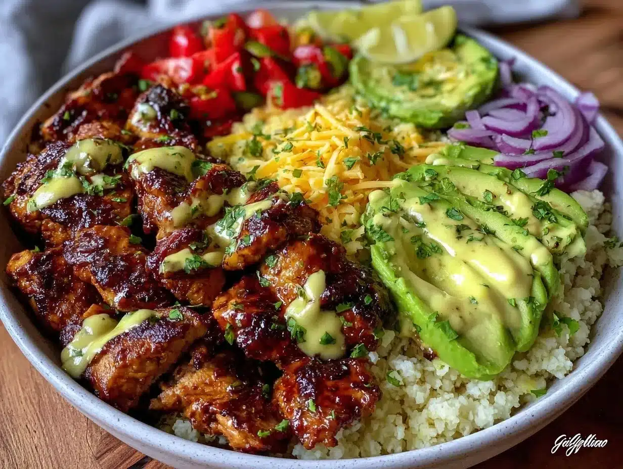 chicken burrito bowl with cauliflower rice preparation steps