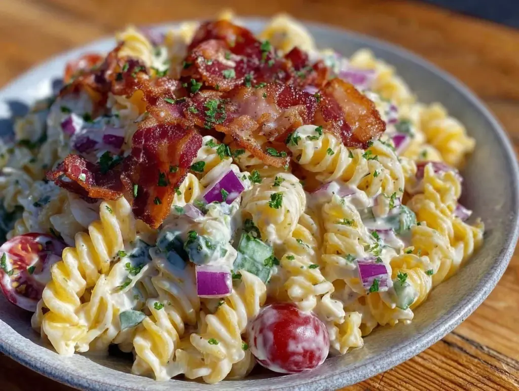 creamy bacon ranch pasta salad - featured image