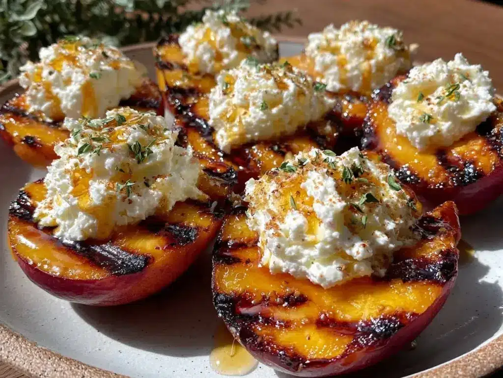 creamy grilled peaches - featured image