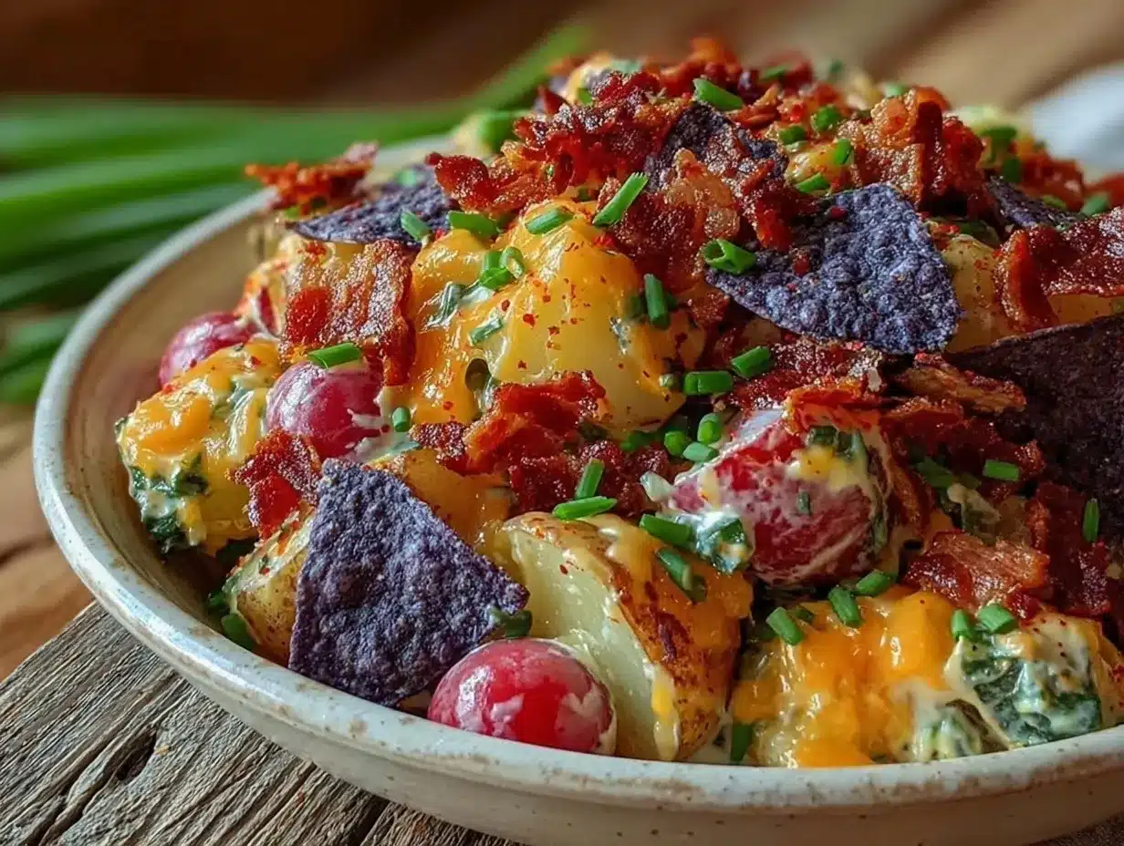 creamy loaded patriotic potato salad with bacon preparation steps
