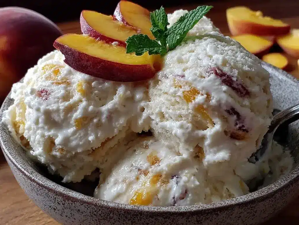creamy no-churn fresh peach ice cream - featured image