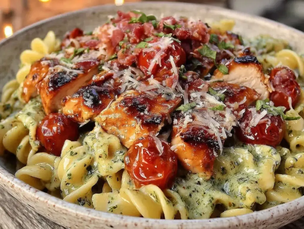 creamy pesto chicken pasta - featured image