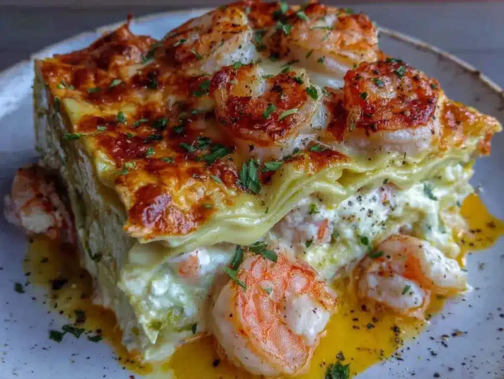 creamy seafood lasagna - featured image
