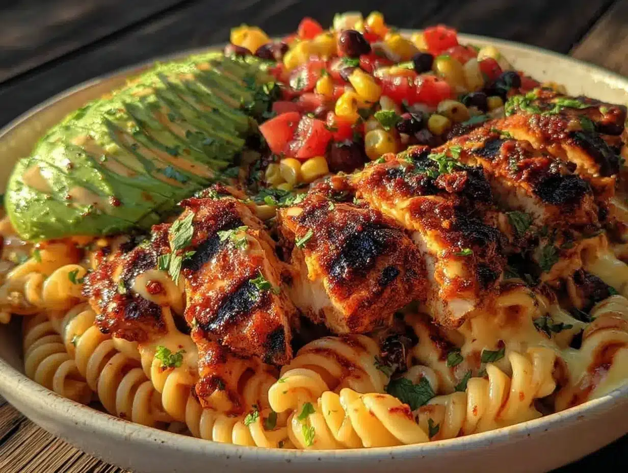 creamy southwest chicken avocado pasta salad preparation steps