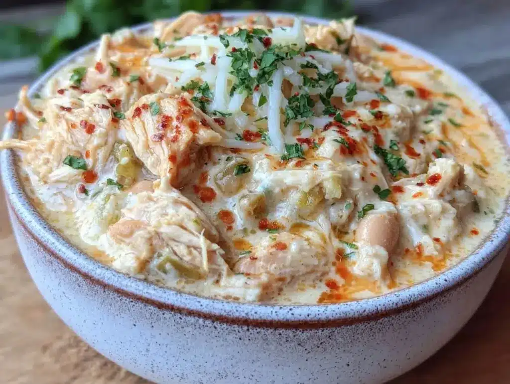 creamy white chicken chili with green chiles - featured image