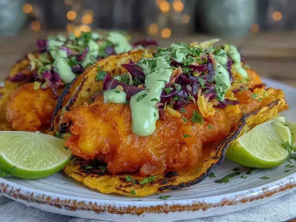 crispy beer-battered fish tacos - featured image