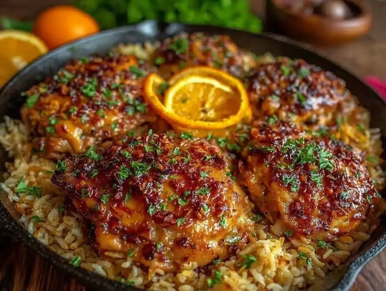 crispy one-pot garlic butter chicken and rice preparation steps
