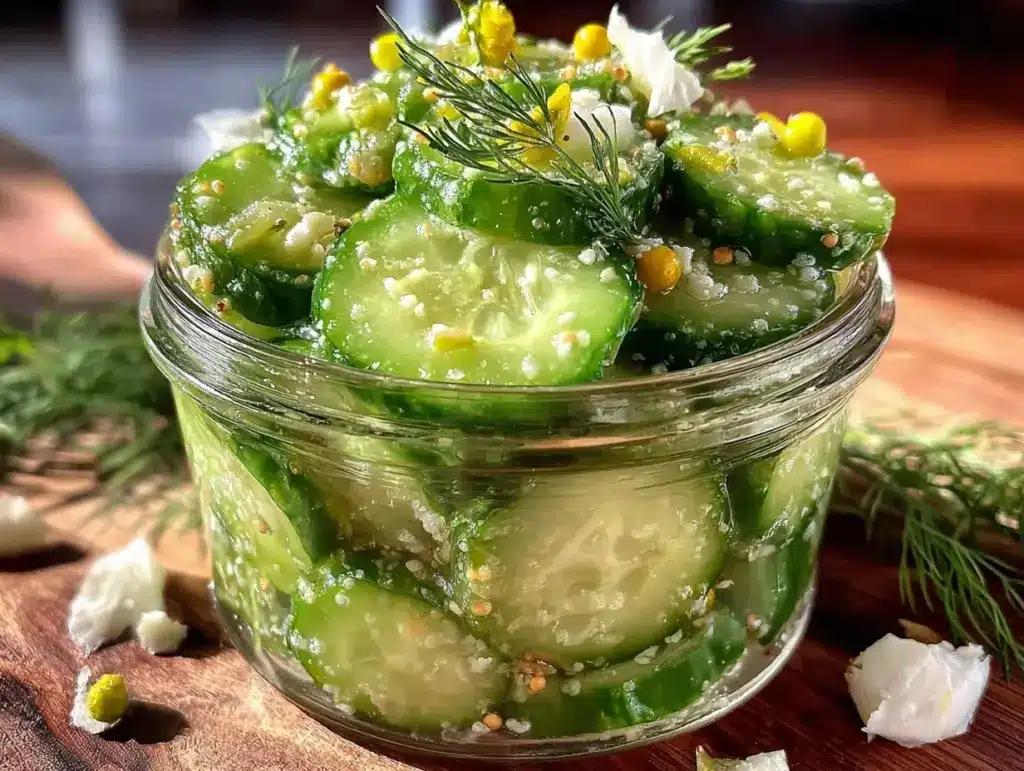 easy crispy quick refrigerator dill pickles - featured image