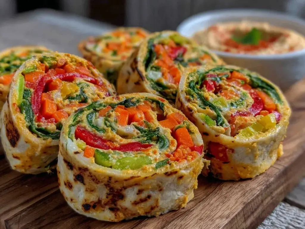 easy hummus veggie pinwheels - featured image